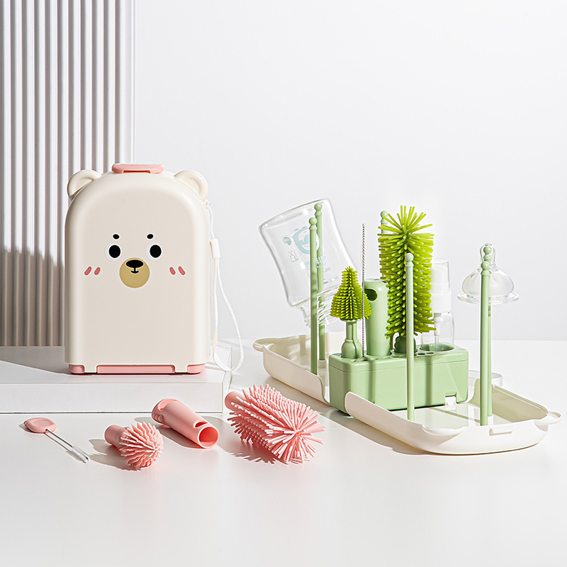 Cepillo de limpieza especial portátil para bebés recién nacidos, caja de almacenamiento de paquetes de viajes, conjunto de cepillos de limpieza de silicona