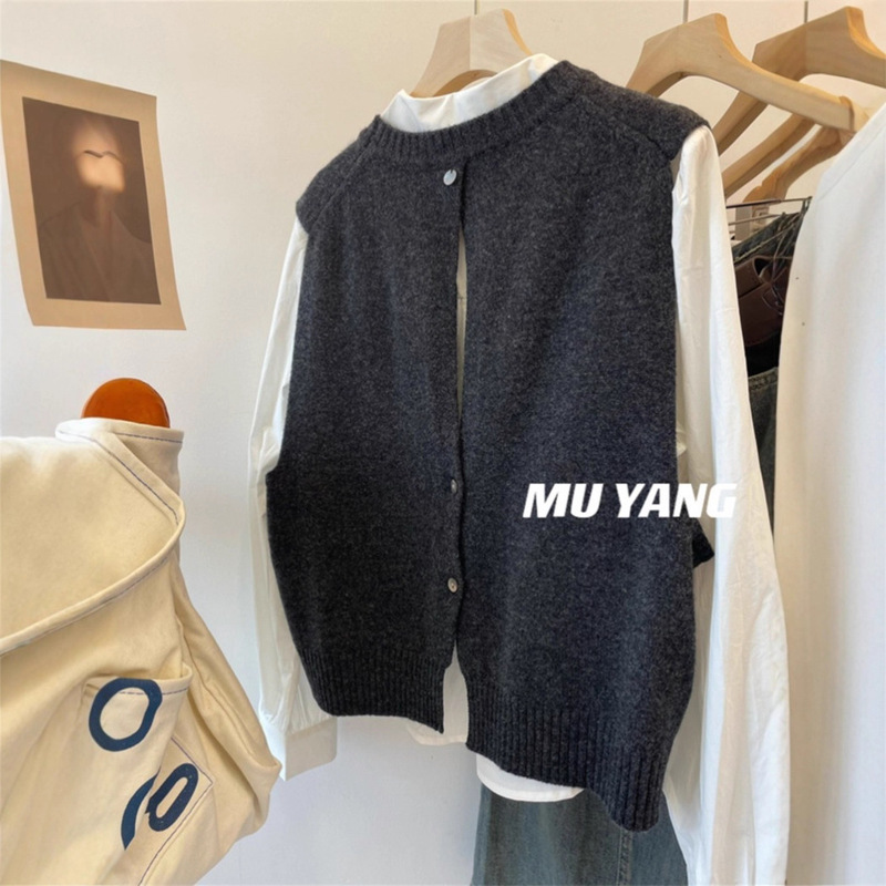 Designer Niche Style Back-Opening Shell-Decorated Vest for Women to Wear Wool Vest Vest