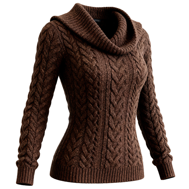 Cross-Border European Size Women's Country Style Twist Wool High Collar Brown Sweater