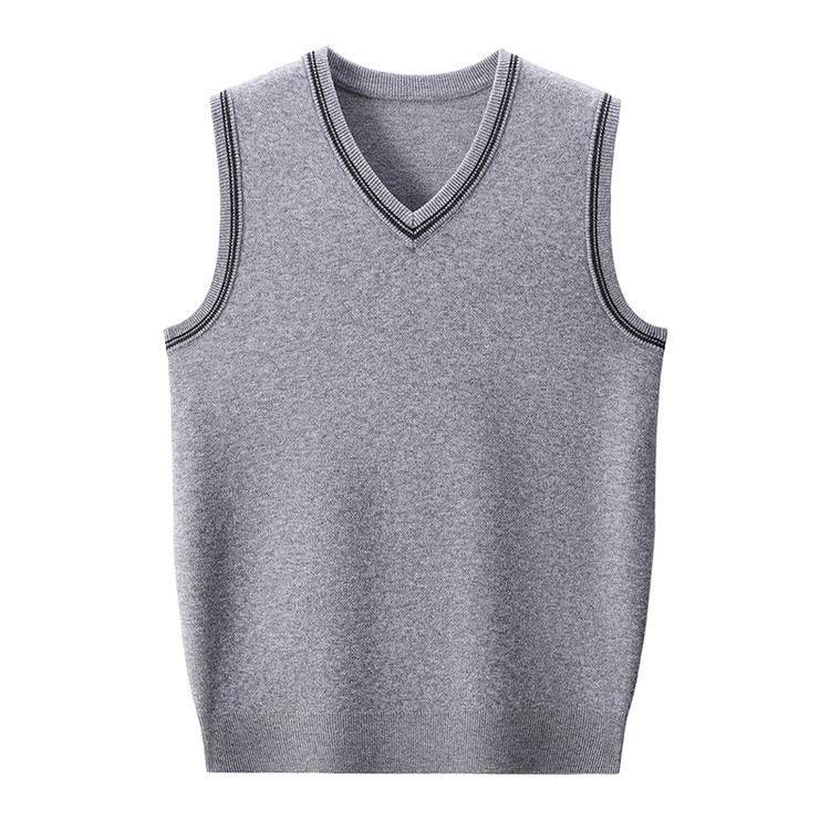 Chaleco de lana de otoño y invierno hombre de cuello en v sin mangas de punto sólido de mediana edad negocio interior con suéter de color sólido casual simple