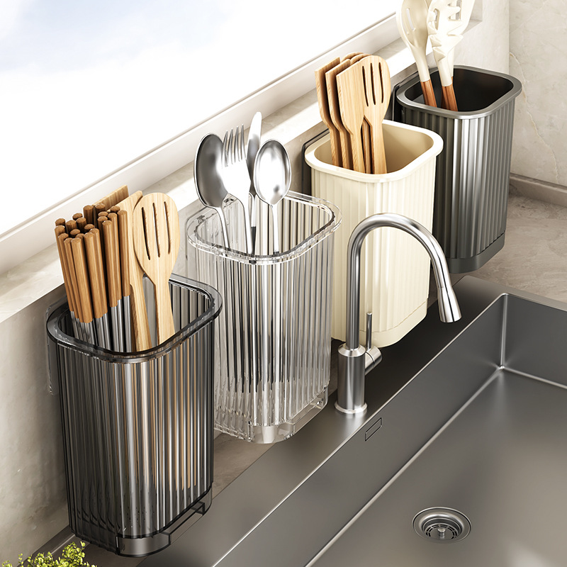 palillos tubo de drenaje pared colgante utensilios de cocina para el hogar cubiertos de cocina horquilla cuchara almacenamiento percha sin perforación