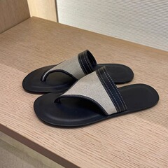 牛皮版~韓版小眾簡約真皮人字拖鞋女平底時尚外穿夾趾涼拖鞋