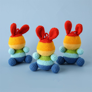 Handmade Wool Knitted Santa Claus Doll Rainbow Rabbit Doll Knitted Doll Rabbit Keychain Pendant Customization