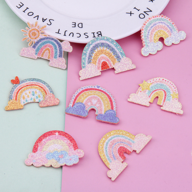 Korean version of glitter rainbow accessories diy children's stationery hairpin rubber band jewelry material mobile phone shell decorative patch