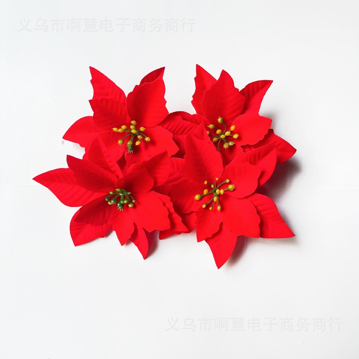 仿真花绒布圣诞花一品红圣诞树花头挂件装饰花节日花环配件批发