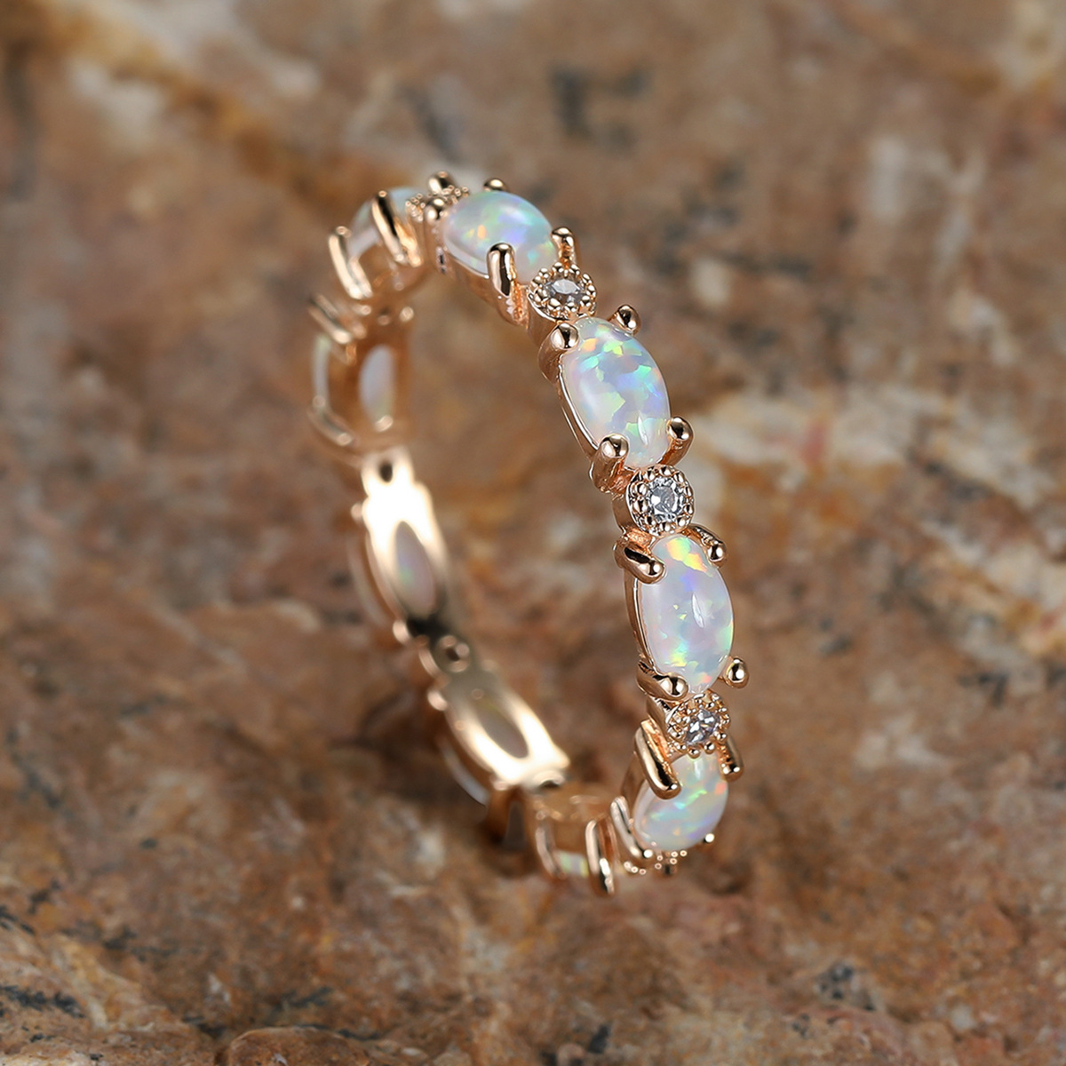 Classic Style Circle Copper Inlay Opal Zircon Rings display picture 2