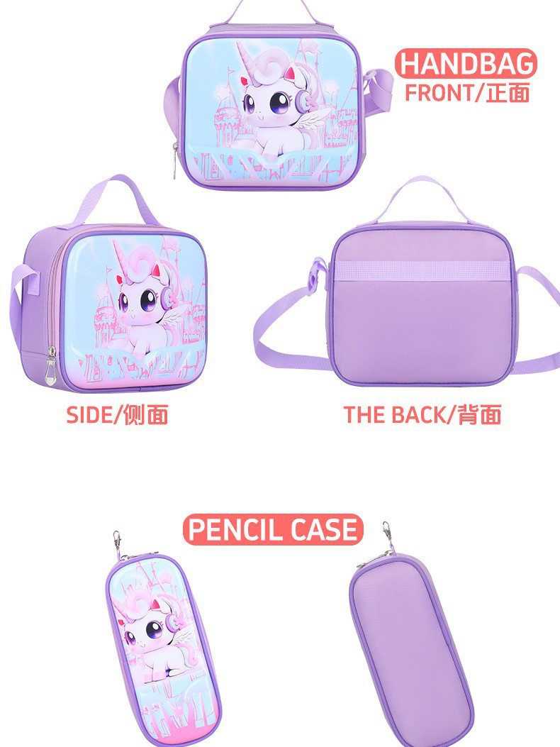 Nuevo tipo de bolsas de tirón de tres piezas de dibujos animados unicornio para niños mochila de espalda de gran capacidad para hombres