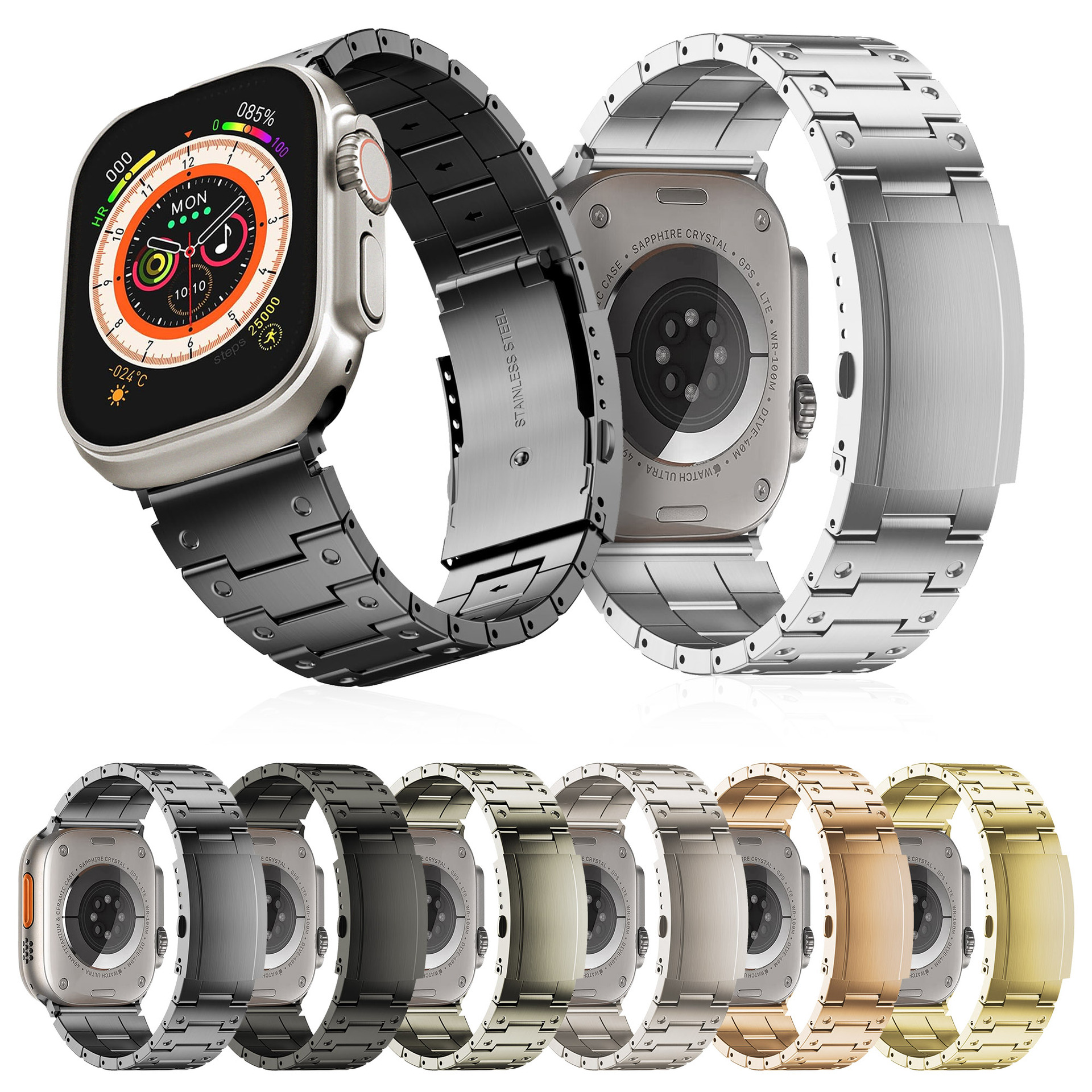 Suitable for Apple iWatch Small Square Edged Steel Strap Apple Watch Ultra Dot Metal Watch Strap