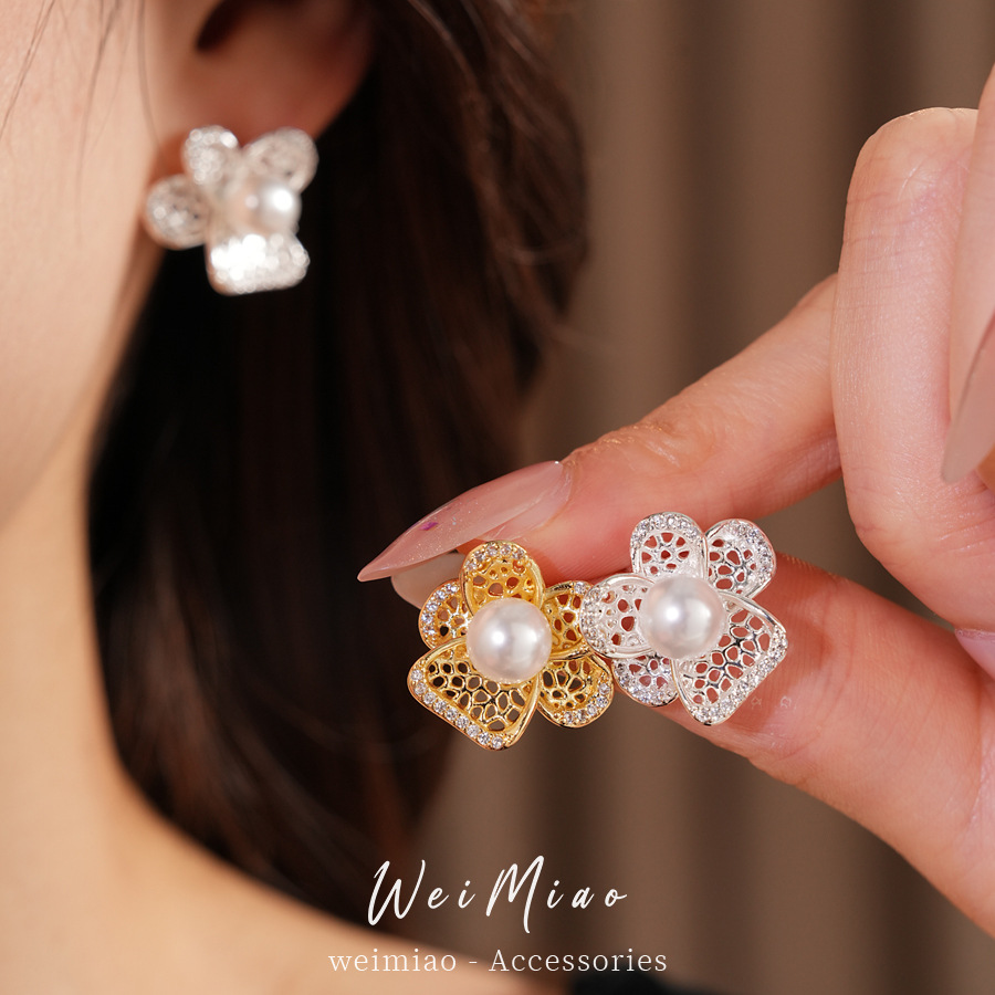 Agujas de plata, perlas de piedra hueca, perlas de flores, perlas de perlas image 3