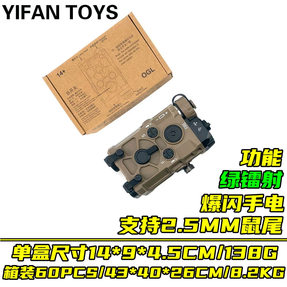 Universal battery case with laser, flashlight, lights for monitor, wire control, A2