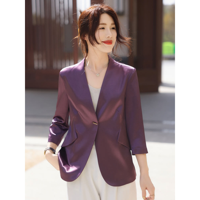 春夏新款休闲西服高级感职业装气质外套小西装修身显瘦7分袖外套|undefined