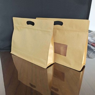 Kraft Paper Bag with Eight-Side Sealing, Paper-Plastic Window Bag, Noodle and Grain Packaging Bag, Food Portable Tote Bag