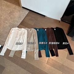 25秋季新款女单穿显瘦叠穿时髦舒适复古亨利领长袖打底T恤0820t4