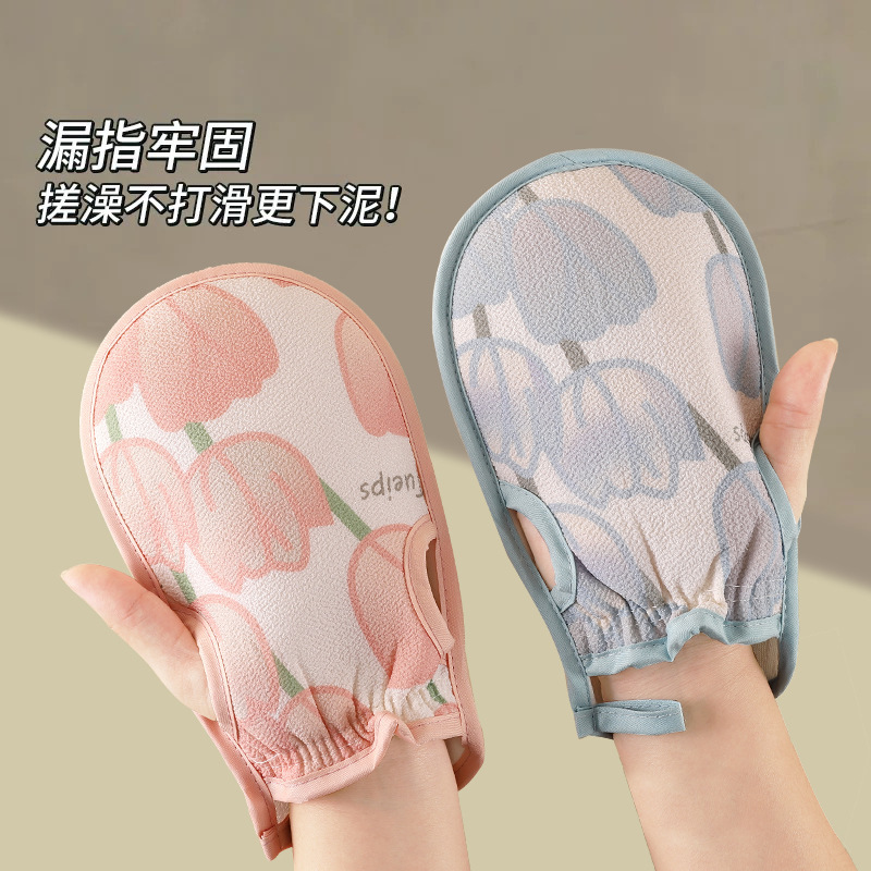 女性専用の角質除去グローブ、背中も洗える両面タイプ、肌に優しく、汚れを落とすお風呂用グッズ。|undefined