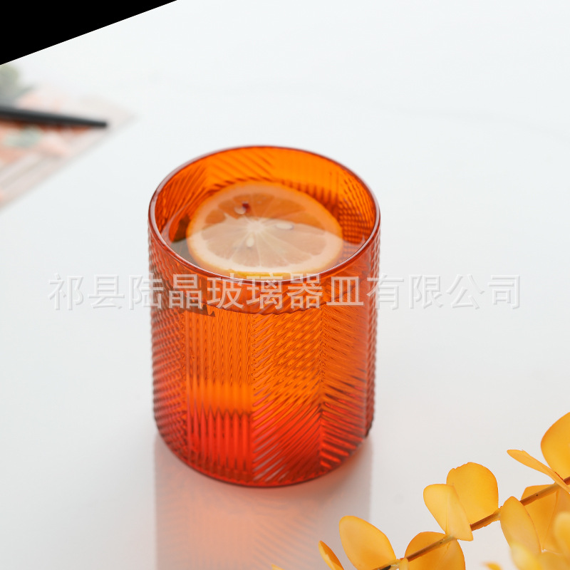 Taza de agua simple universal color primario de vidrio a rayas taza hogar whisky copa de vino de seis colores taza de jugo de vidrio