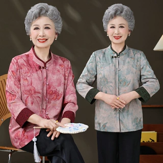 2026新款中老年人上衣女奶奶装夏季衬衣薄款喜庆妈妈夏装国风衬衫