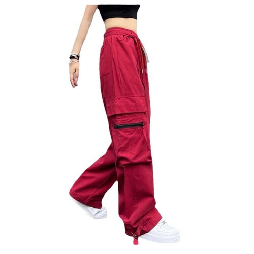 2025 Women's American-Style Cargo Pants: Loose Fit, Straight Leg, Retro Hip-Hop Aesthetic, High-Street Style, Casual Wide-Leg Trousers from an Instagram-Famous Brand