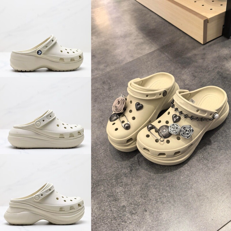 Putian Crocs Original Style Cloud Puff Beach Shoes with Thick Sole and Half-Slip Design for Women