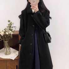 赫本风黑色毛呢外套女秋冬季2025年新款韩系小个子中长款呢子大衣