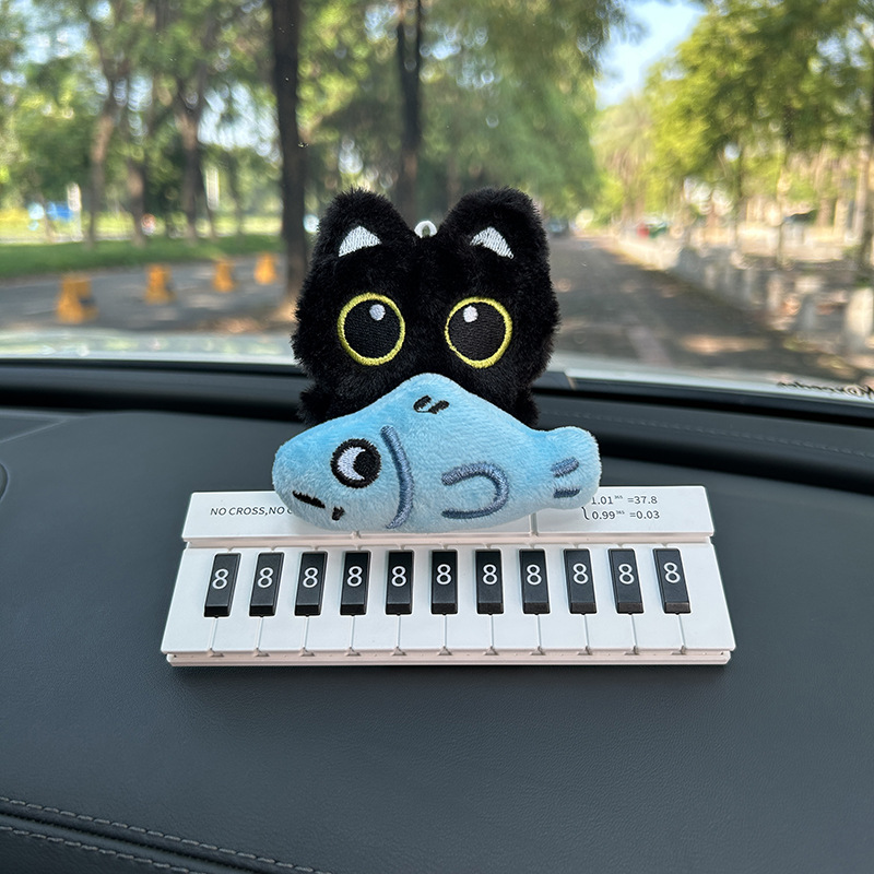 Pequeño gato negro bolsos colgantes lindos muñecas de peluche muñecas automóviles tarjetas telefónicas de estacionamiento temporal tarjetas de número de mujer