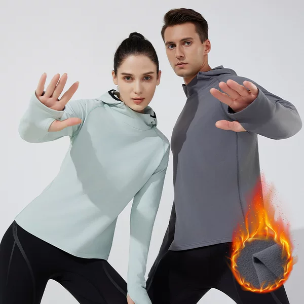 Autumn and Winter Unisex Outdoor Casual Jacket Hooded fleece-lined Sports Yoga New Top Outdoor Running Long Sleeve