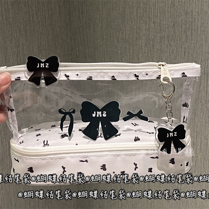 双拼黑蝴蝶结笔袋ins风高颜值学生少女心便携式大容量收纳笔袋|undefined