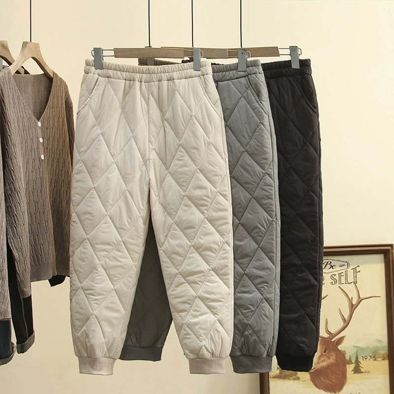 Осенне-зимняя новая Корейская версия 200 кг, Повседневные Легкие теплые хлопковые брюки с ромбовидным носком, большие размеры, женские 3635
