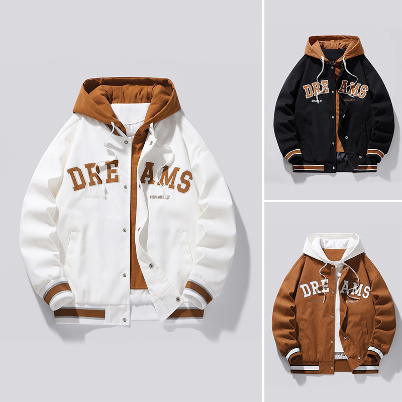 Giacca finta in due pezzi, autunno e inverno, marchio di moda INS, cappotto con cappuccio, maglia da baseball da uomo_voghion.com
