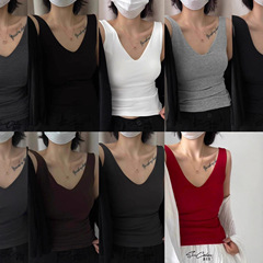 秋冬磨绒保暖吊带背心女V领高级感无痕带胸垫修身显瘦打底衫上衣