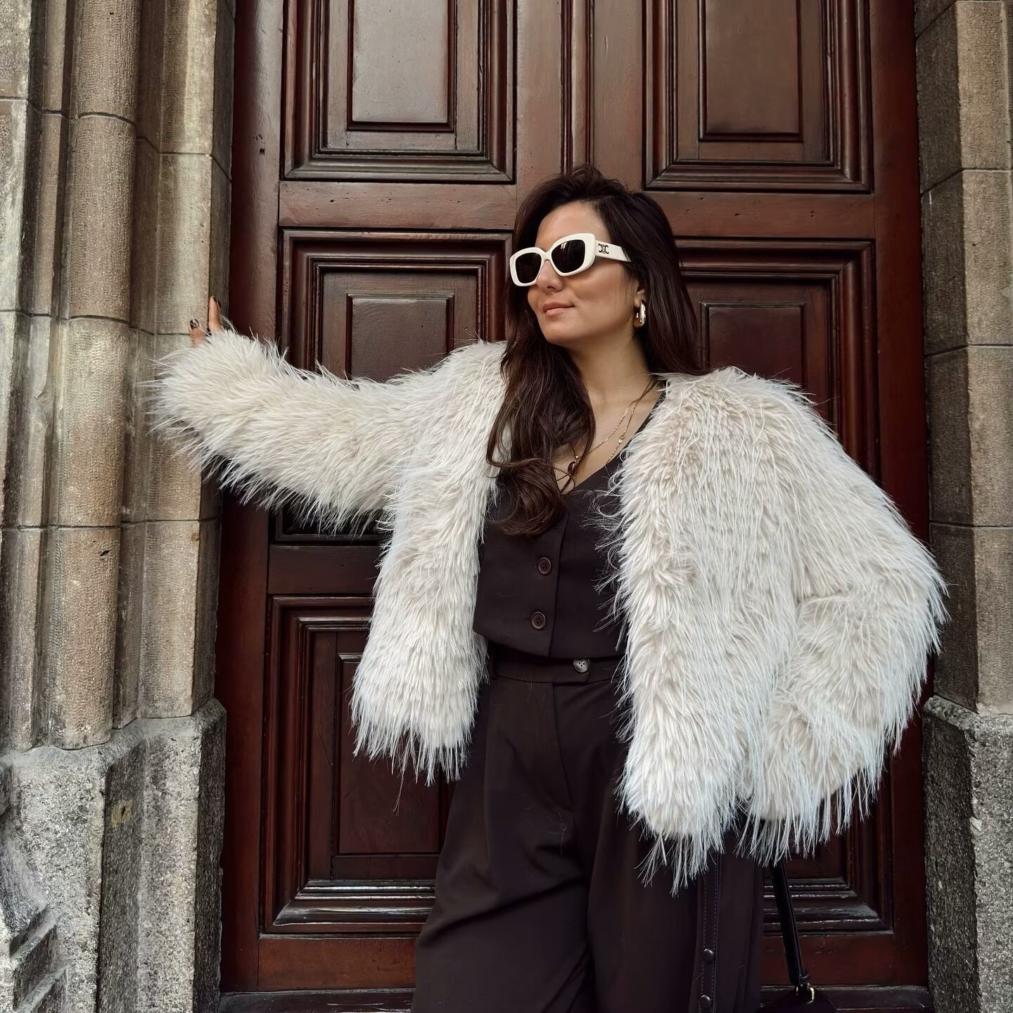 European and American style women's cross-border autumn and winter new simple all-match cardigan style Mao Mao warm long sleeve fashion short coat