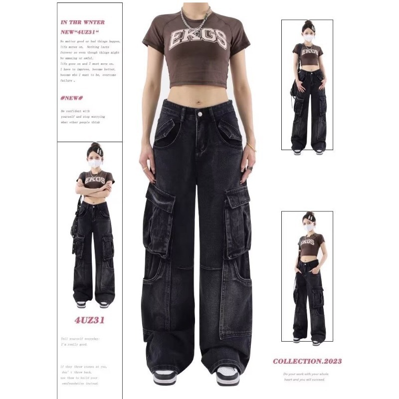 Diseño de estilo americano de la calle alta, pantalones jeans de primavera y otoño, pantalones de cintura alta retrógrados, pantalones de piernas anchas sueltos