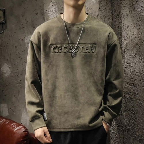 American Retro Heavyweight Thick Hooded Sweatshirt Men Autumn High Street Badass Instagram Men Loose Casual Crew Neck Top