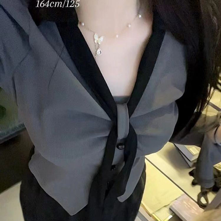 大码秋季新款微胖mm显瘦套装女甜美长袖上衣衬衫收腰半身裙两件套|undefined