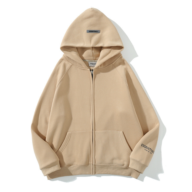 Marca de moda FOG calle europea y americana clásico ESSENTIALS espalda tridimensional letras fleece-forrado cremallera suéter abrigo