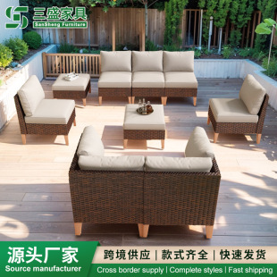 Cross-Border Outdoor Rattan Sofa Courtyard Combination Sun Protection Waterproof Leisure Double Rattan Chair Coffee Table Open-Air Terrace Furniture