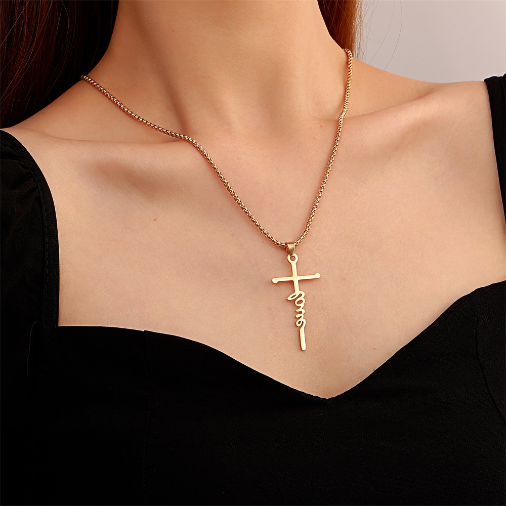 New Letter Cross Pendant Stainless Steel Necklace display picture 2