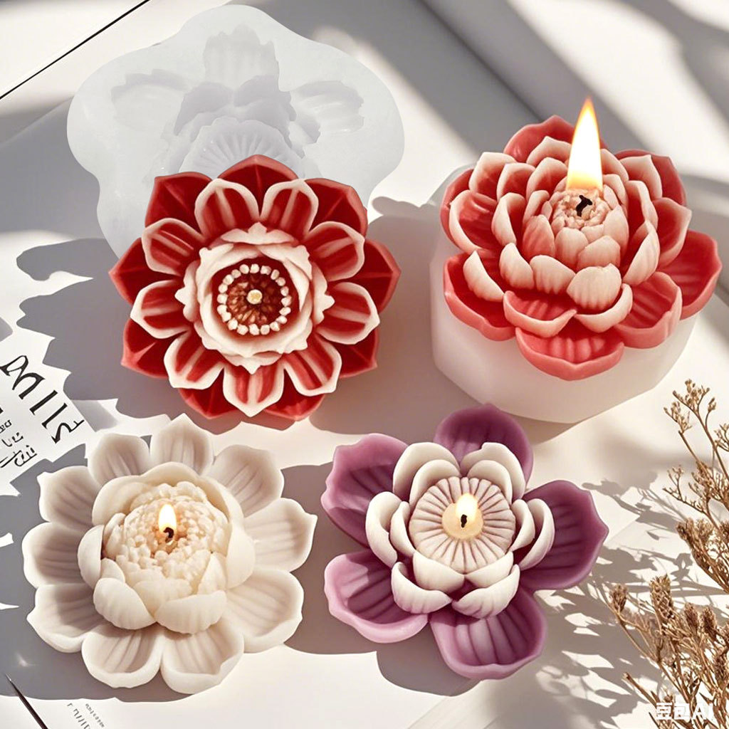 Jiahuimei Lotus Pastel Pudín Molde para hornear Diy Molde de regla de vela de aromaterapia de flores tridimensional