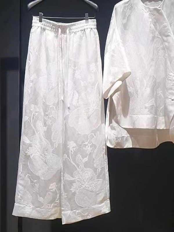 新中式轻国风小洋装套装仿醋酸衬衫裤子两件套女2025春夏秋季新款|undefined