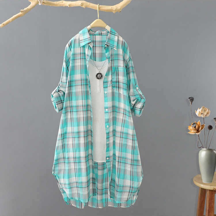 2026 Spring and Autumn New Plaid Sun Protection Shirt for Women, Mid-Length Loose Sun Protection Cardigan, Thin Outerwear Shirt 2026 Spring and Autumn New Plaid Sun Protection Shirt for Women, Mid-Length Loose Sun Protection Cardigan, Thin Outerwear Shirt