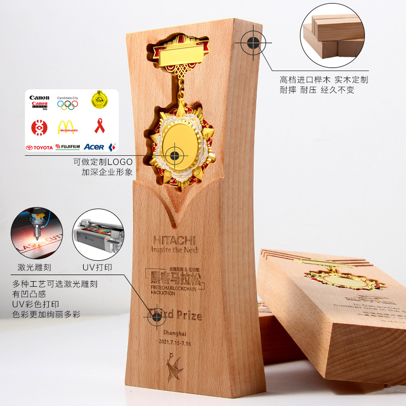 Trofeos de madera sólida Trofeos de madera creativos Medalla de mérito conmemorativa de jubilación Insignia de liderazgo Medalla de honor de maestros Trofeos