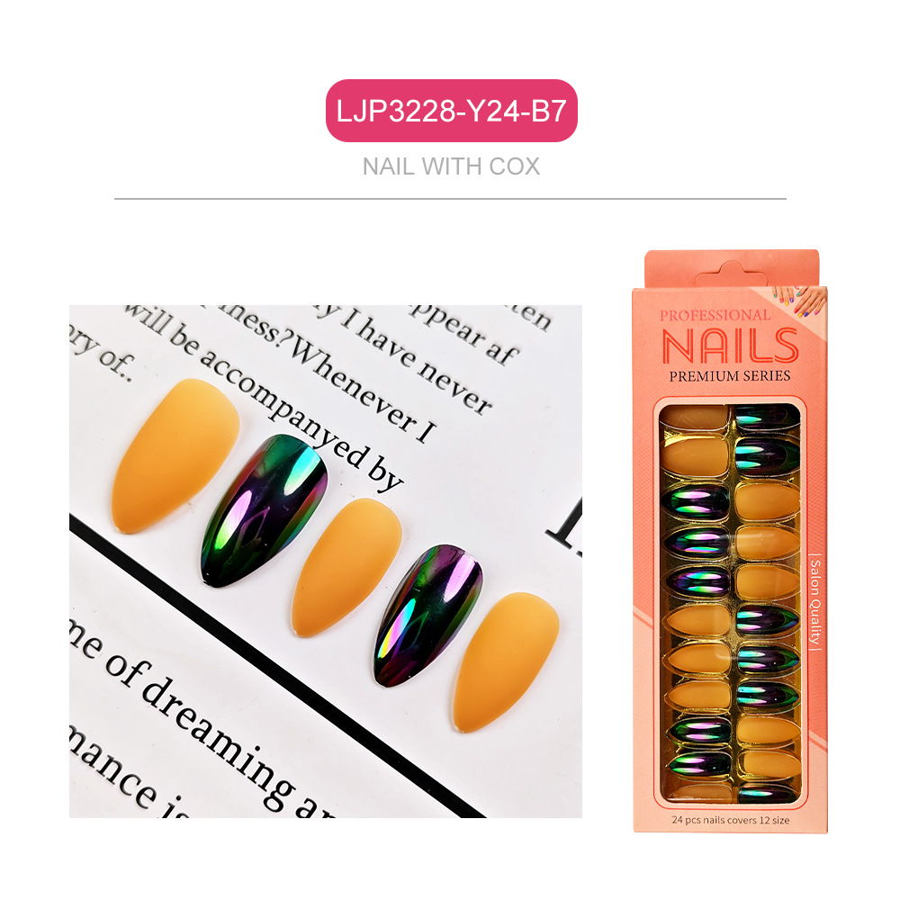 Uñas postizas iridiscentes, puntas de uñas de longitud media, uñas postizas largas en caja, puntas de uñas postizas electrochapadas.
