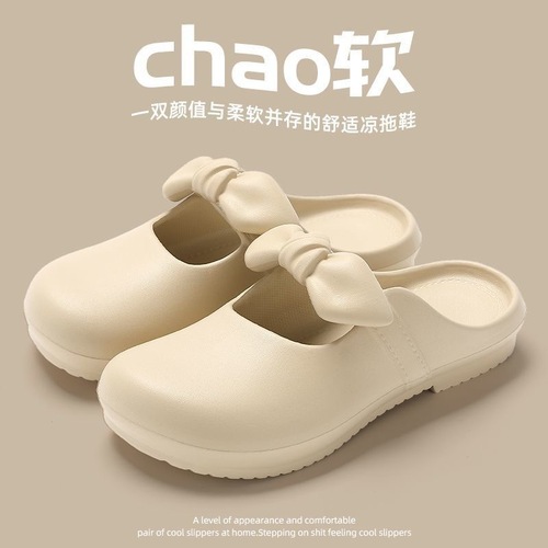 Women's Sweet and Simple Mary Jane Slip-On Sandals with Bow Knot, Versatile 2025 Summer Fashion, Bow-Covered One-Strap Flip-Flops