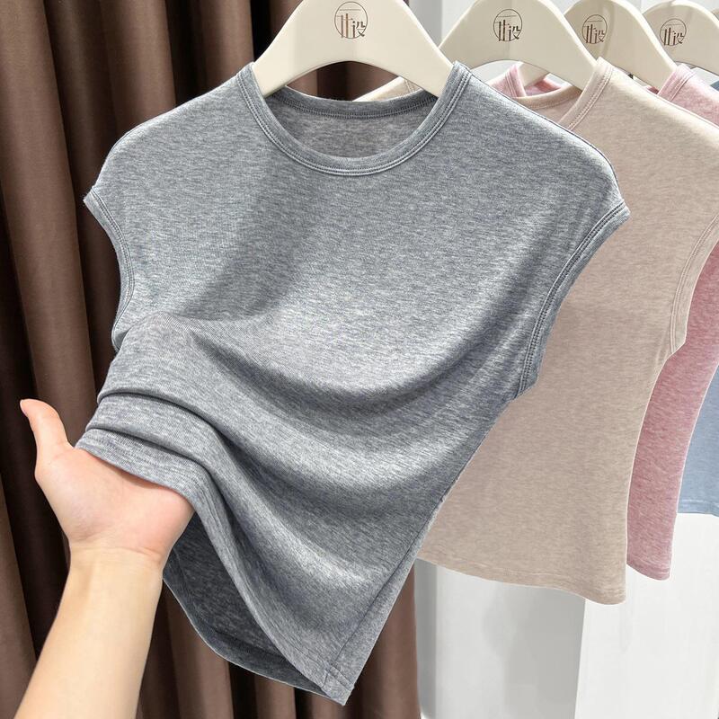 Soft and smooth skin mask effect round neck flutter sleeve t-shirt for women, 2026 summer new style, breathable, fashionable, slim-fit inner top Soft and smooth skin mask effect round neck flutter sleeve t-shirt for women, 2026 summer new style, breathable, fashionable, slim-fit inner top