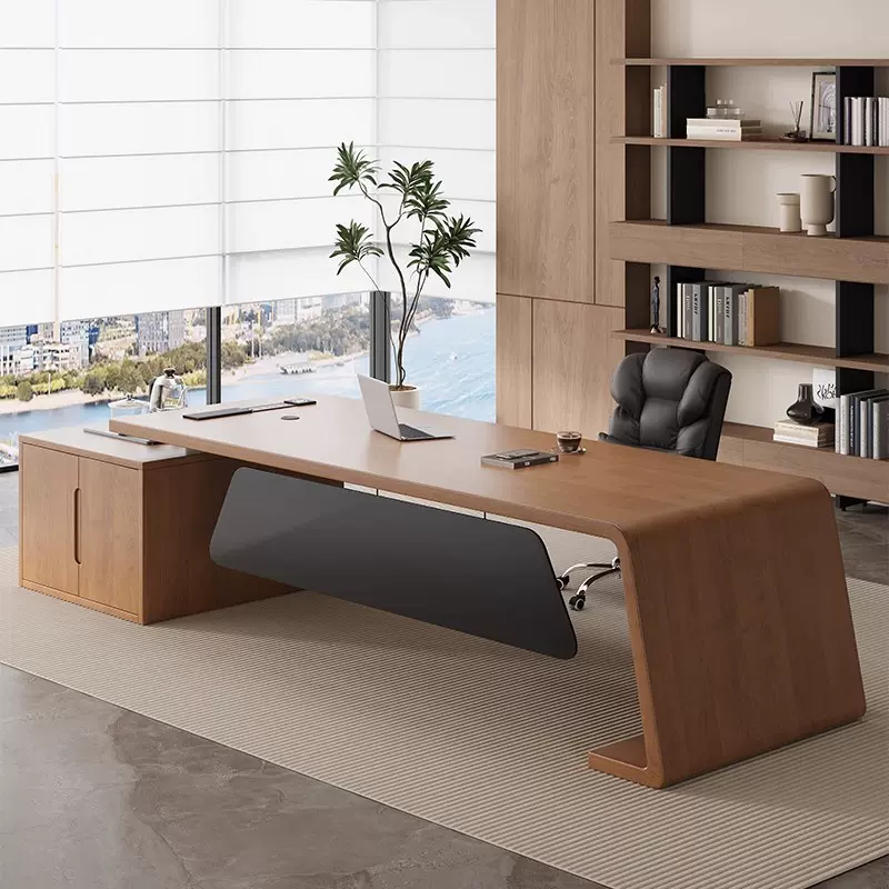 轻奢高端实木老板桌办公桌带茶台一体式领导大班台书桌电脑桌