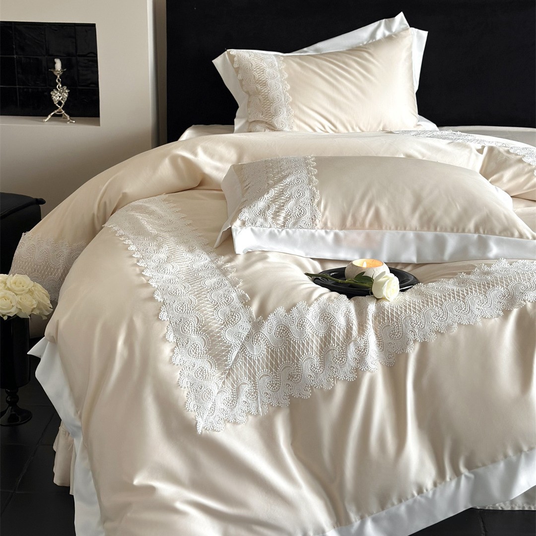 French Style Lace High-end Bedding Naked Sleeping Bedding High-end Pure Cotton Long-staple Cotton Four-piece Home Textile Loy