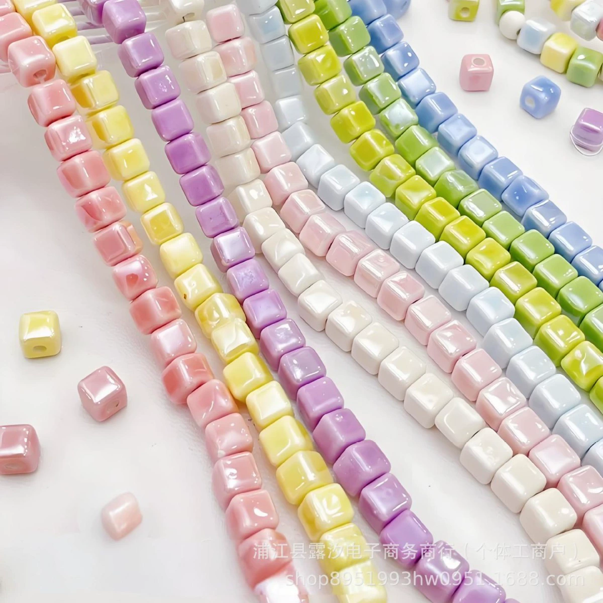 Handmade Ceramic Square Beads, 6/8/10 mm Polished Glazed Cubes for Necklace & Bracelet