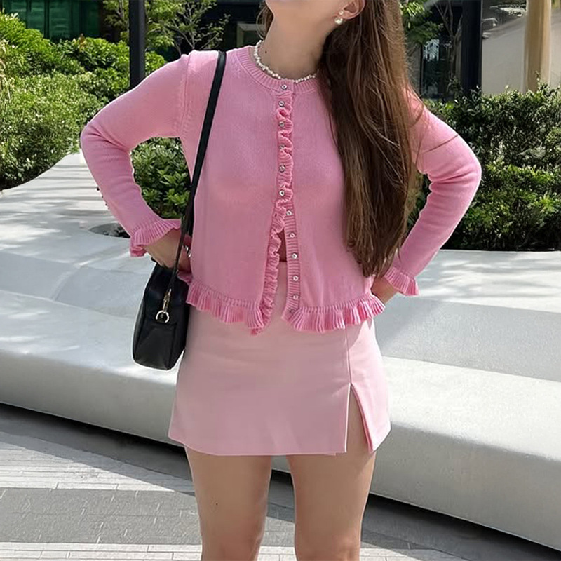 欧美休闲度假风纯色毛织纽扣长袖上衣毛衣女装2025秋冬亚马逊|undefined