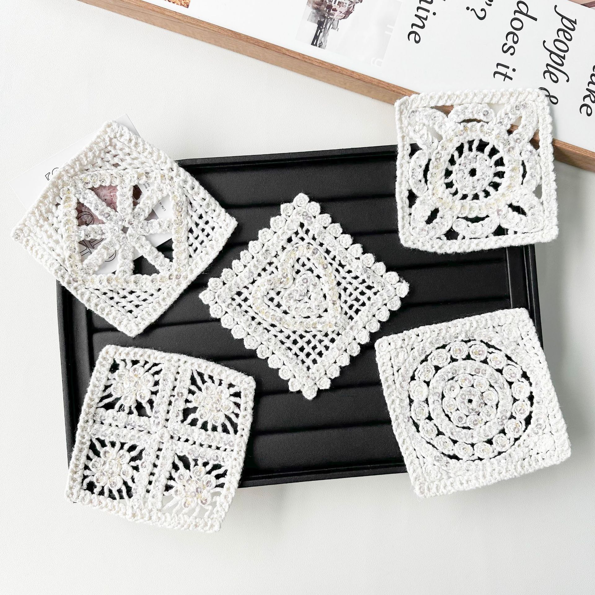 Crochet de alta calidad de encaje de sequilla flor de decoración parches de ropa vestidos bolsos accesorios de bolsillo mayorista