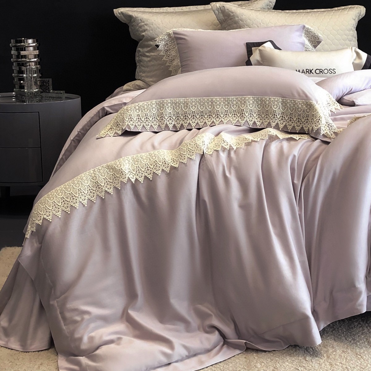 Malochi Romantic French Haute Couture Lace Super Soft Nude Sleeping Grade Bedding 80S Tencel Cotton Four-Piece Home Textile Set