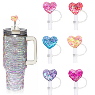 Food Grade Silicone Straw Cap Five-Pointed Star Sequin Heart Series Stanley Water Cup Accessories Straw Dust Plug